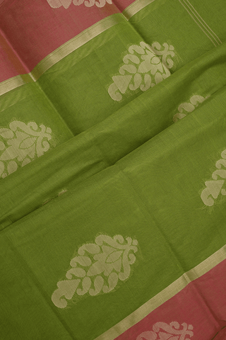 Threadwork Motifs Moss Green Kanchi Cotton Saree