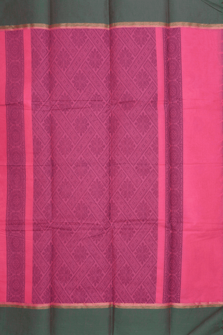 Threadwork Motifs Rose Pink Kanchi Cotton Saree