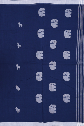 Horse Threadwork Buttas Cobalt Blue Bengal Cotton Saree