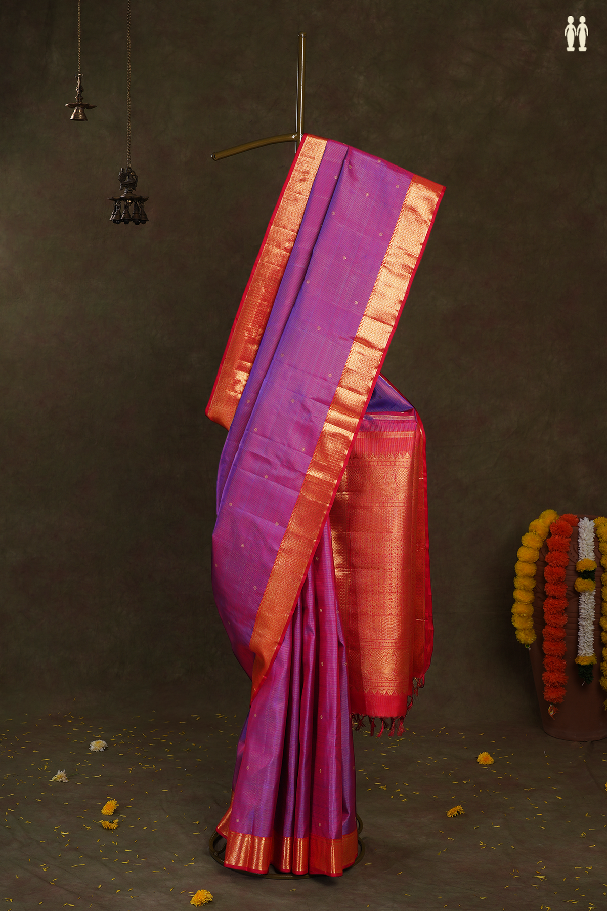 Stripes With Buttas Purple Rose Kanchipuram Silk Saree