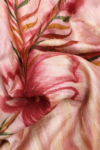 Floral Design Shades Of Pink Tussar Silk Saree