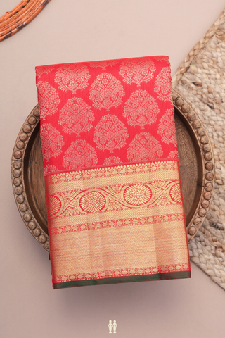 Kanchipuram Silk Saree In Chilli Red Tree Zari Motifs