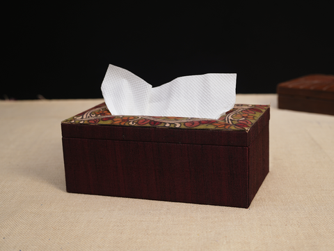 Kalamkari Design Green Tissue Box Holder