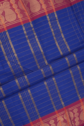 Zari Checked Design Royal Blue Chettinadu Cotton Saree