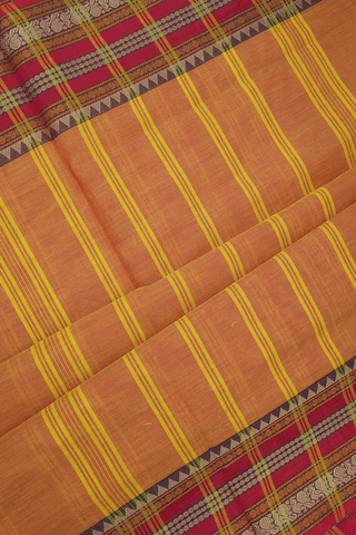 Threadwork Border Plain Melon Orange Nine Yards Cotton Saree