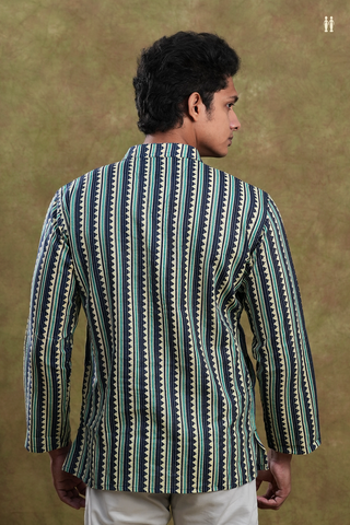 Chinese Collar Stripes Design Multicolor Cotton Short Kurta