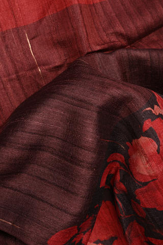 Floral Printed Design Red And Brown Tussar Silk Saree