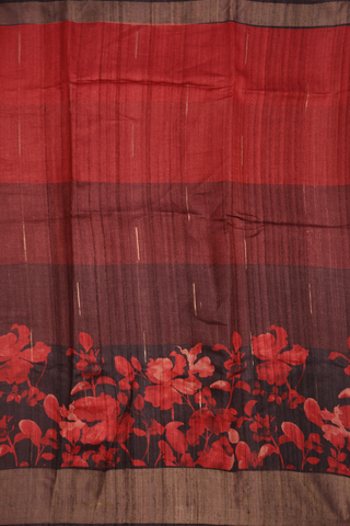 Floral Printed Design Red And Brown Tussar Silk Saree