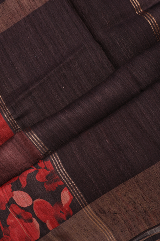 Floral Printed Design Red And Brown Tussar Silk Saree