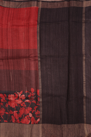 Floral Printed Design Red And Brown Tussar Silk Saree