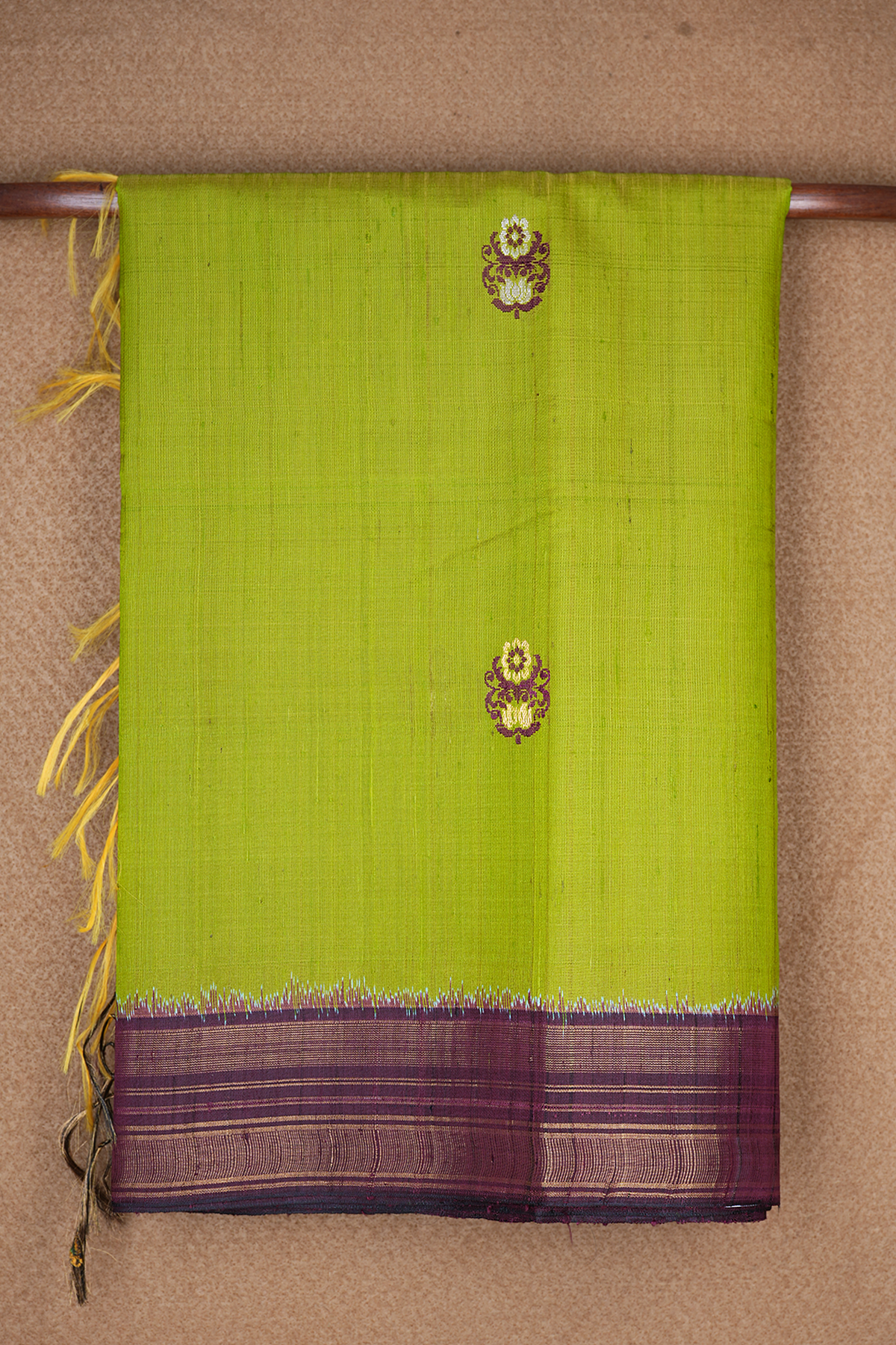 Floral Buttas Parrot Green Jute Saree