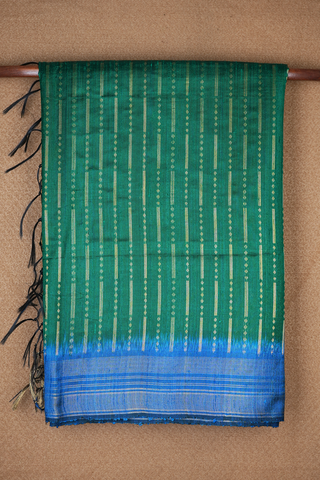 Stripes Zari Design Peacock Green Jute Saree