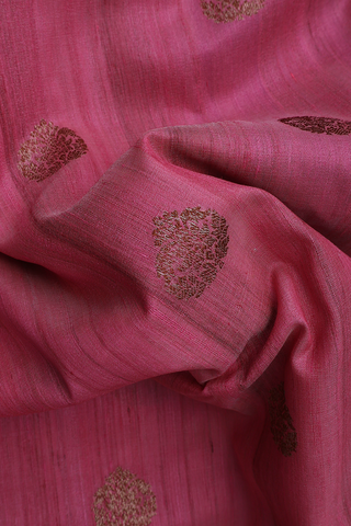 Floral Threadwork Motifs Pink Tussar Banarasi Silk Saree