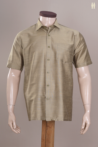 Regular Collar Plain Khaki Color Raw Silk Shirt