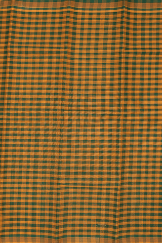 Kanchi Cotton Saree In Orange And Green With Checks