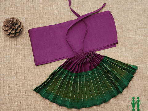 Zari Border Purple And Green Silk Cotton Amman Pavadai Set