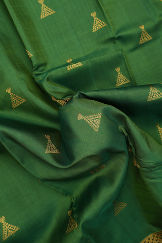 Kanchipuram Silk Saree In Fern Green With Zari Buttas