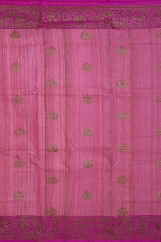 Floral Threadwork Motifs Pink Tussar Banarasi Silk Saree