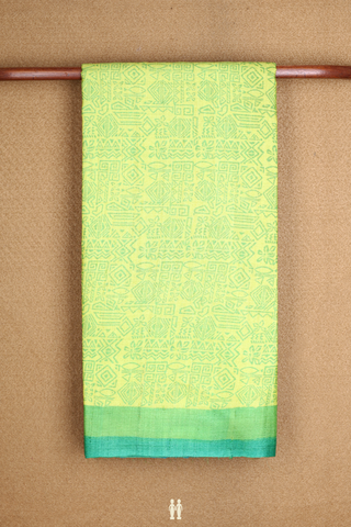 Allover Printed Design Lime Green Tussar Silk Saree