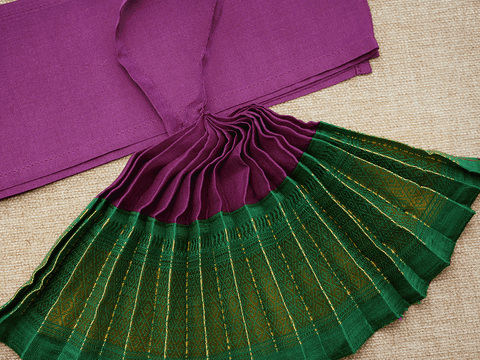 Zari Border Purple And Green Silk Cotton Amman Pavadai Set