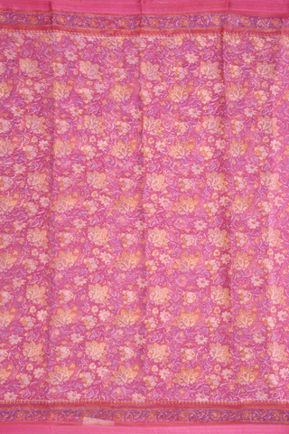 Floral Digital Printed Pink Chiffon Saree