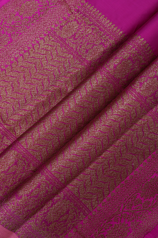 Floral Threadwork Motifs Pink Tussar Banarasi Silk Saree