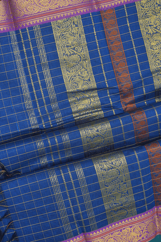 Allover Checks Design Capri Blue Chettinadu Cotton Saree