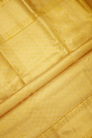 Floral Peacock Design Yellow Tissue Kanchipuram Silk Saree