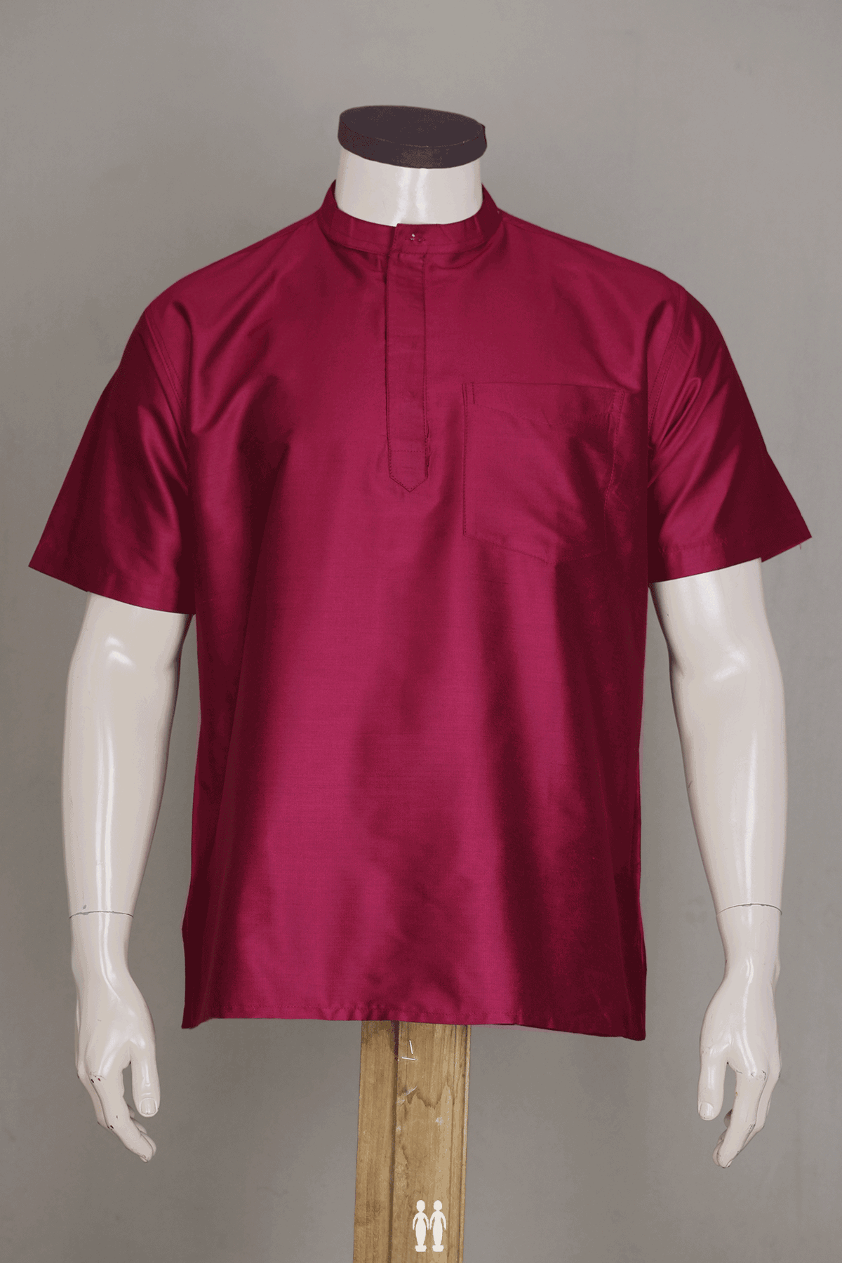 Chinese Collar Plain Blush Red Silk Short Kurta