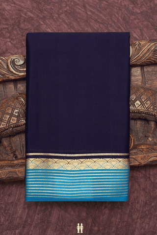 Contrast Zari Border Plain Midnight Blue Mysore Silk Saree