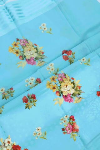 Crepe Saree In Baby Blue With Floral Digital Printed