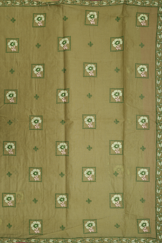 Ahmedabad Cotton Saree In Moss Green With Embroidered Design