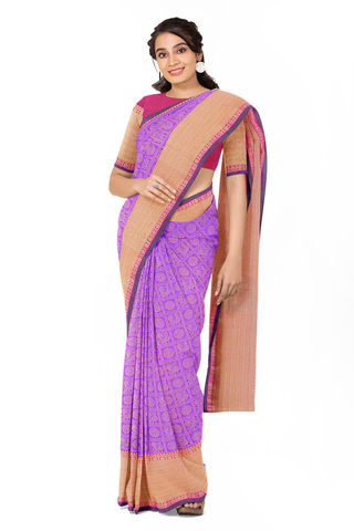 Peacock Floral Zari Design Purple Kanchipuram Silk Saree