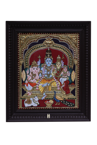 Lord Shiva Parvati Ganesh Murugan Tanjore Painting