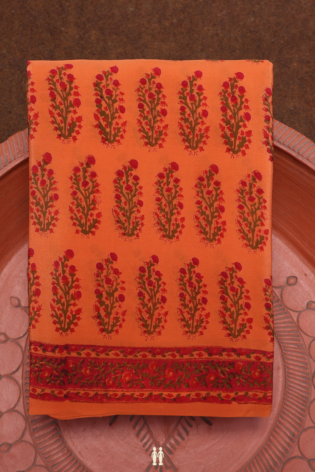 Allover Floral Printed Soft Orange Crepe Saree