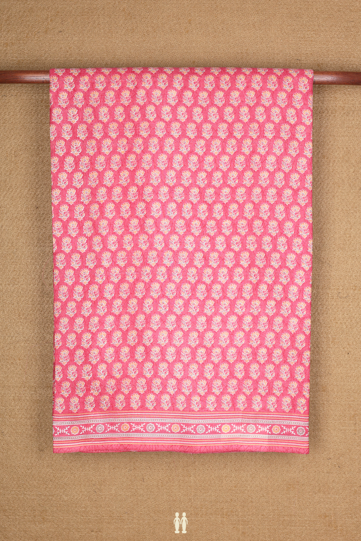 Printed Silk Saree In Rose Pink With Allover Floral Buttas