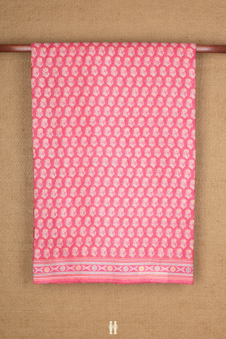 Printed Silk Saree In Rose Pink With Allover Floral Buttas