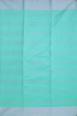 Kora Silk Cotton Saree In Sea Green With Floral Buttas