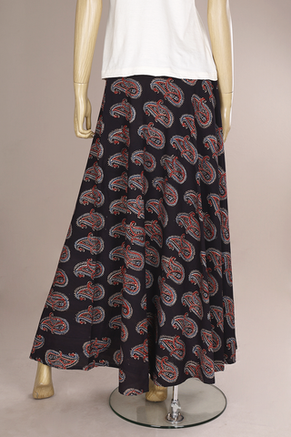 Paisley Printed Black Ajrakh Cotton Skirt