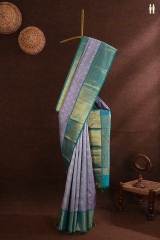 Kanchipuram Silk Saree In Steel Grey With Threadwork Motifs