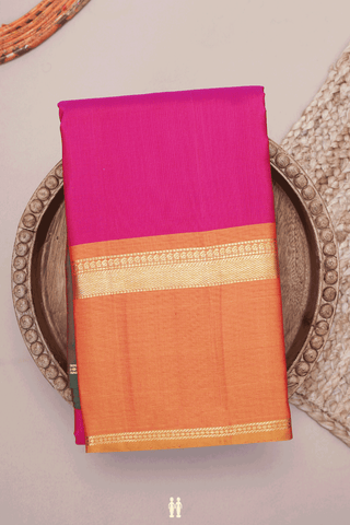 Kanchipuram Silk Saree In Dark Pink With Ganga Jamuna Border