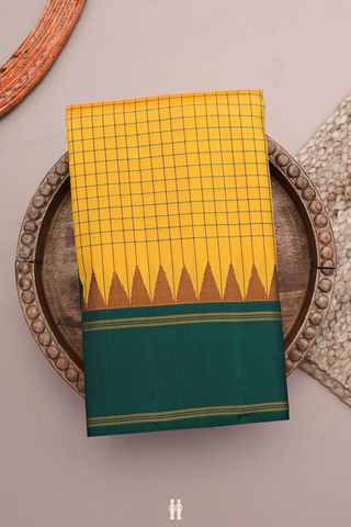 Allover Checked Design Honey Orange Kanchipuram Silk Saree