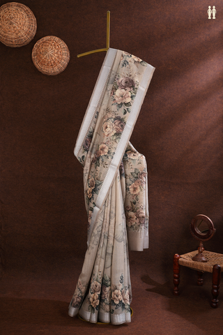 Tussar Silk Saree In Grey With Floral Printed Design