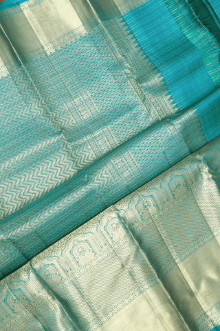 Checks With Buttis Peacock Blue Kanchipuram Silk Saree