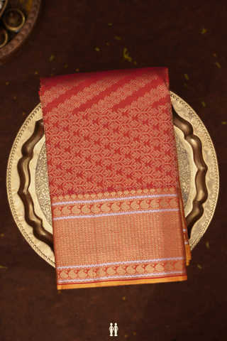 Kanchipuram Silk Saree In Copper Orange With Diagonal Design