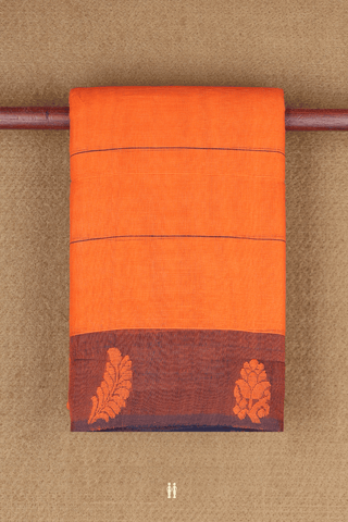 Kanchi Cotton Saree In Bright Orange With Striped Design