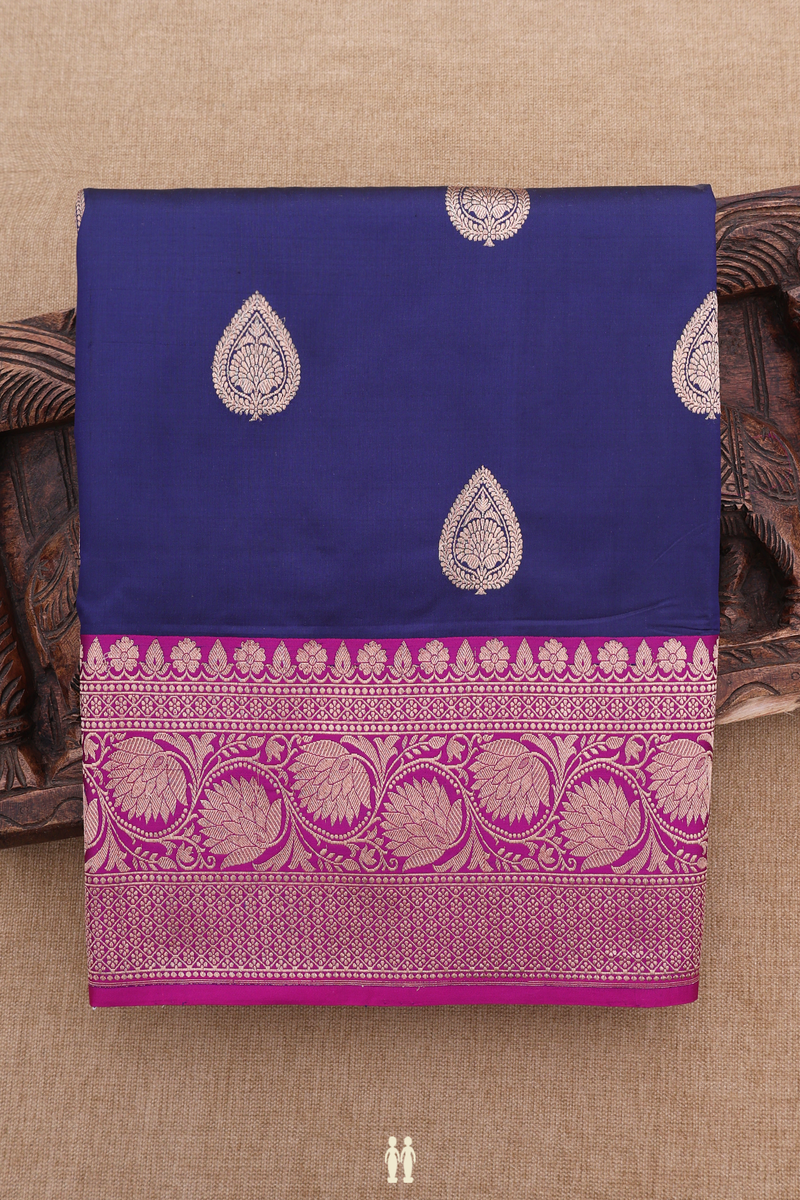 Banarasi Silk Saree In Navy Blue With Thilagam Motifs