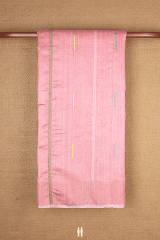 Jute Saree In Baby Pink With Threadwork Buttas