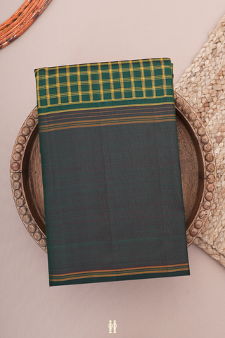 Kanchipuram Silk Saree In Dark Green With Checks