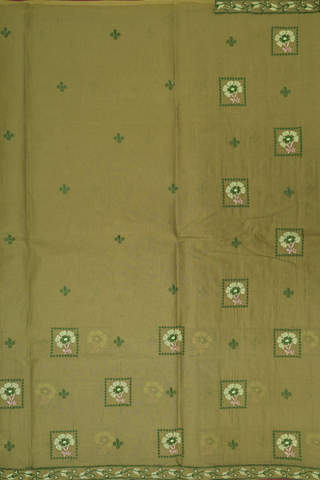 Ahmedabad Cotton Saree In Moss Green With Embroidered Design